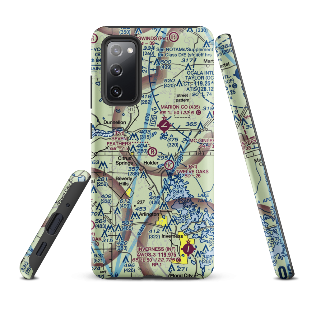 Seven Feathers Airport (10FD) VFR Sectional Samsung Phone Case Samsung Galaxy S20 FE model shown