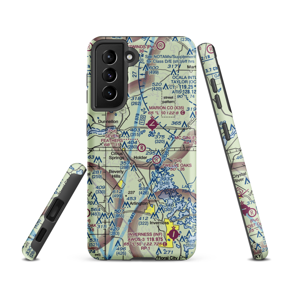 Seven Feathers Airport (10FD) VFR Sectional Samsung Phone Case Samsung Galaxy S21 model shown