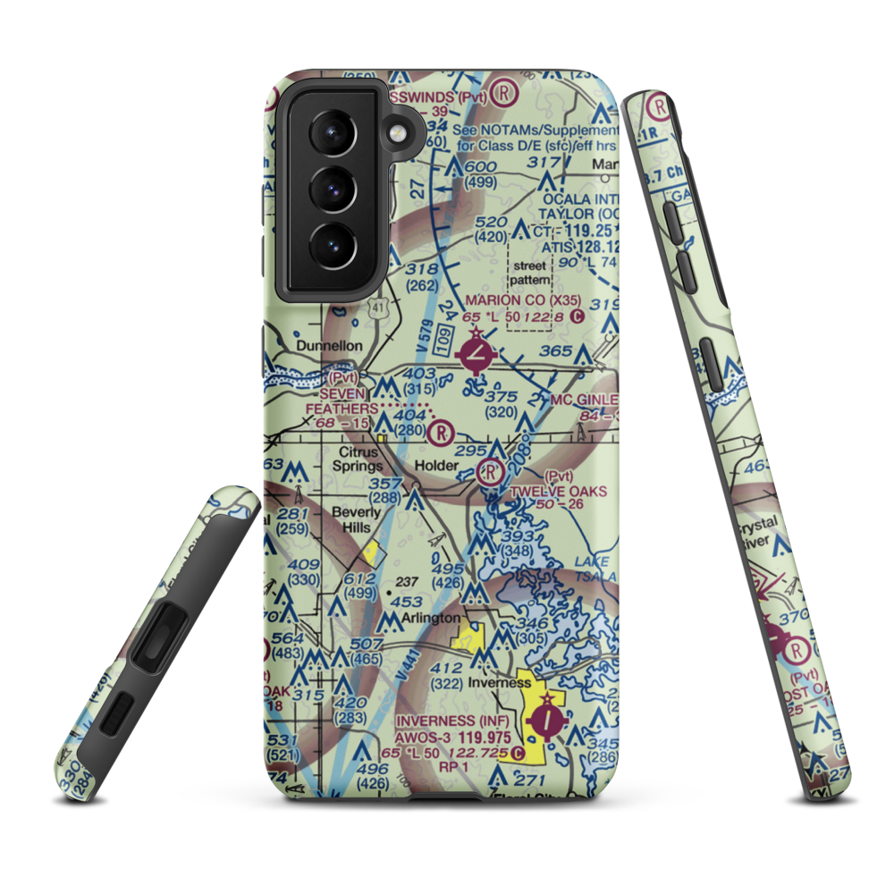 Seven Feathers Airport (10FD) VFR Sectional Samsung Phone Case Samsung Galaxy S21 FE model shown