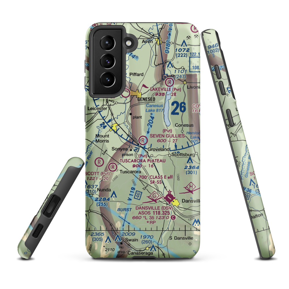 Seven Gullies Airport (0NK3) VFR Sectional Samsung Phone Case Samsung Galaxy S21 Plus model shown