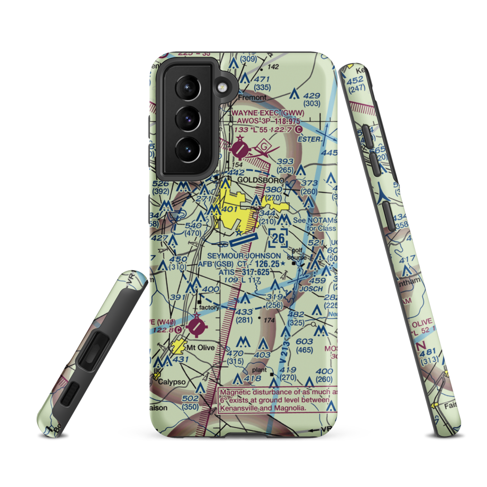 Seymour Johnson Air Force Base (GSB) VFR Sectional Samsung Phone Case Samsung Galaxy S21 FE model shown