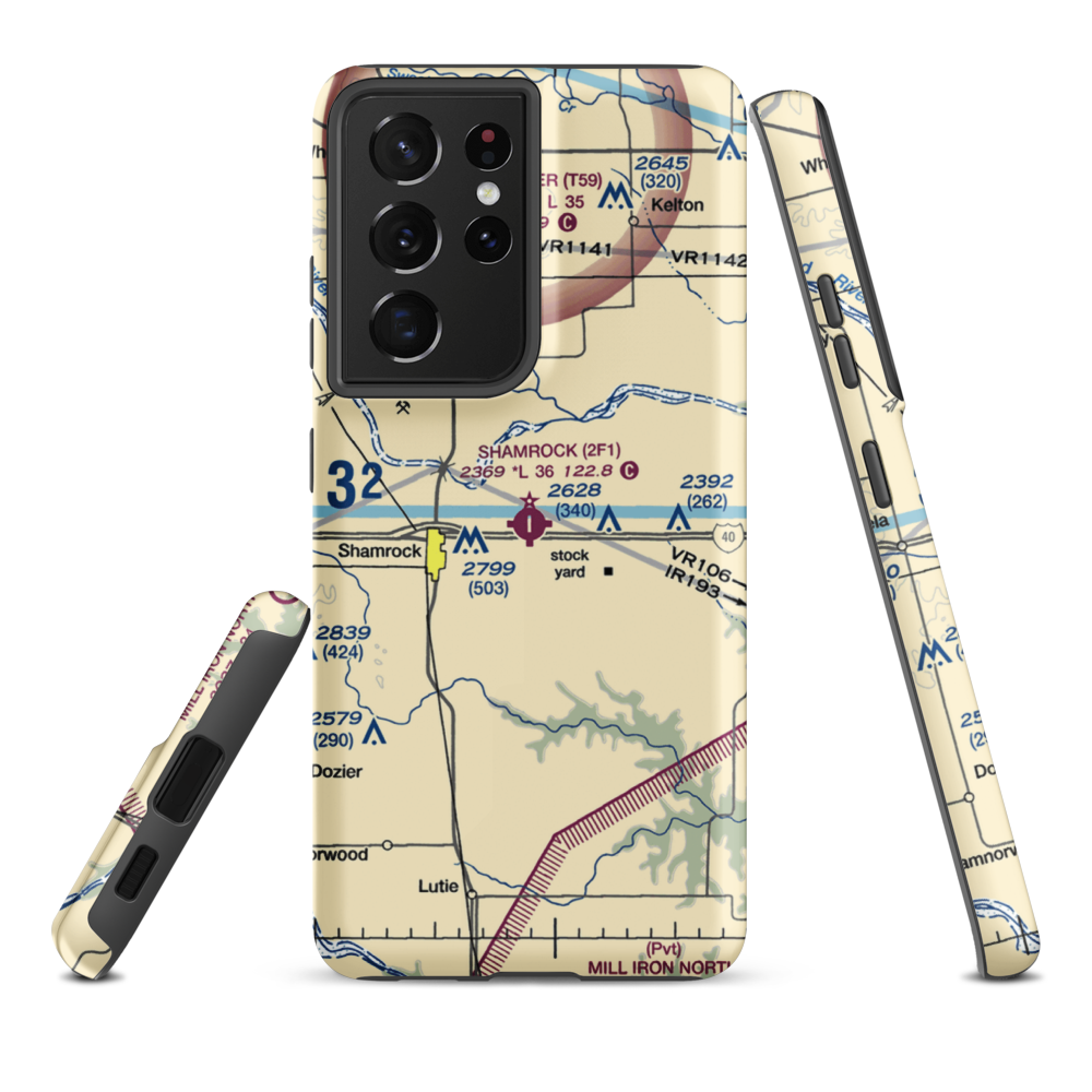 Shamrock Municipal Airport (2F1) VFR Sectional Samsung Phone Case Samsung Galaxy S21 Plus model shown