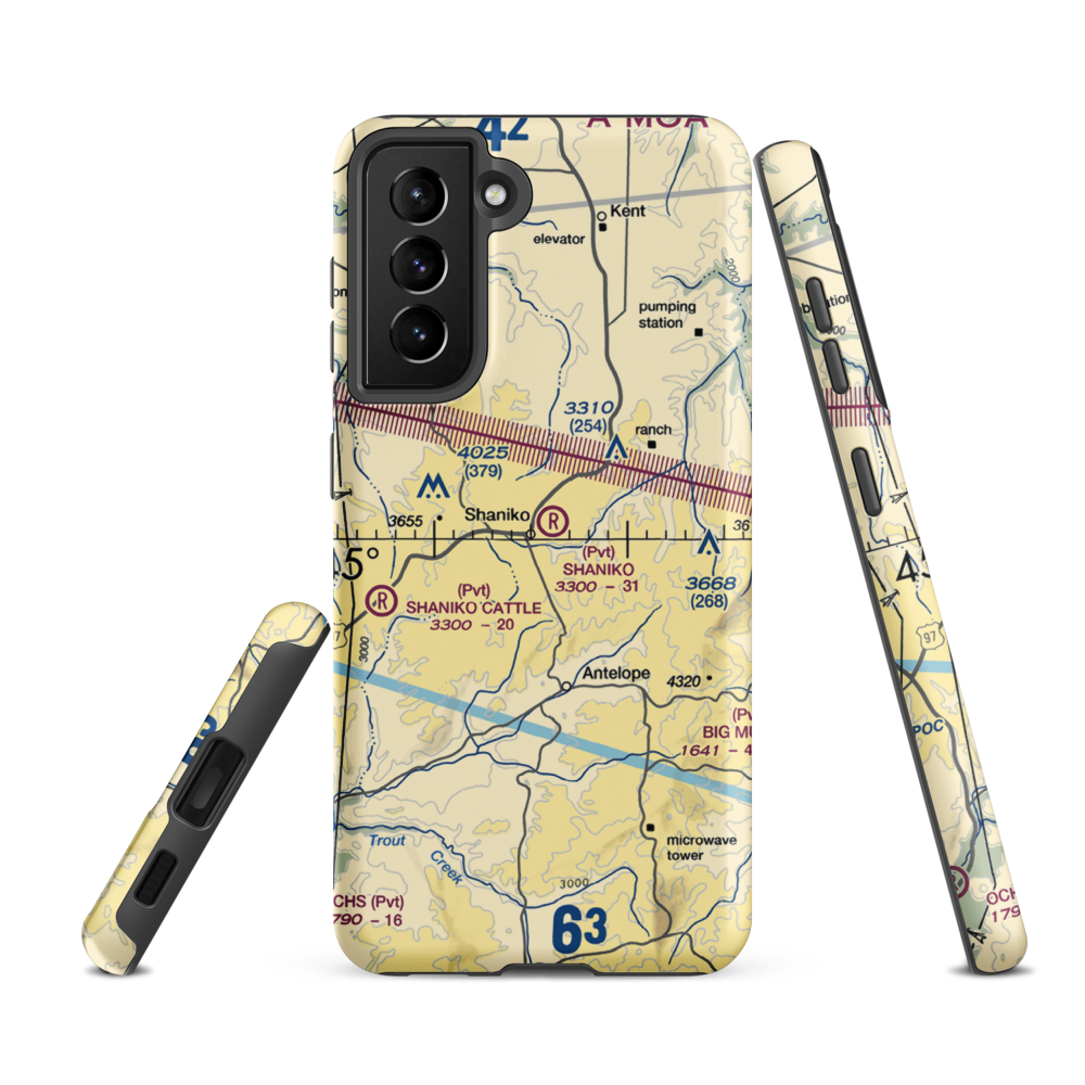 Shaniko Ranch Airport (9OR1) VFR Sectional Samsung Phone Case Samsung Galaxy S21 FE model shown