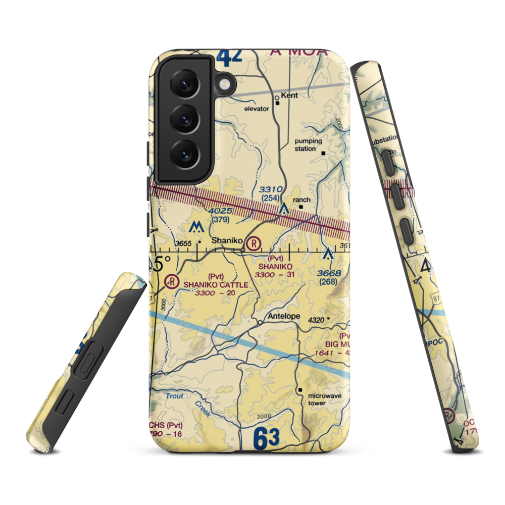 Shaniko Ranch Airport (9OR1) VFR Sectional Samsung Phone Case Samsung Galaxy S22 Plus model shown