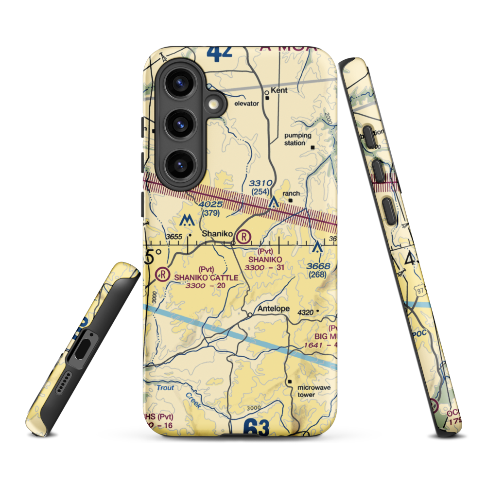Shaniko Ranch Airport (9OR1) VFR Sectional Samsung Phone Case Samsung Galaxy S24 Plus model shown