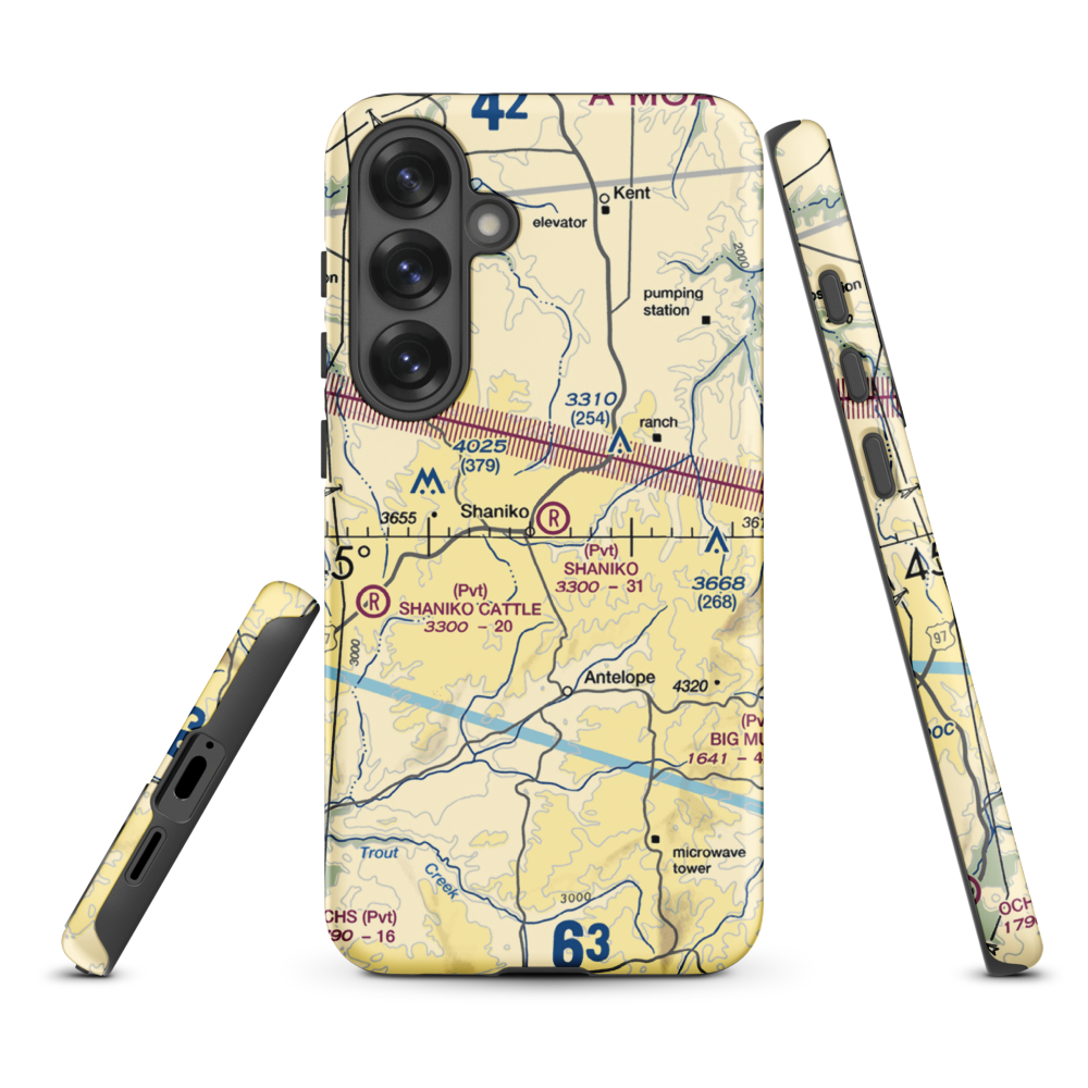 Shaniko Ranch Airport (9OR1) VFR Sectional Samsung Phone Case Samsung Galaxy S25 Plus model shown