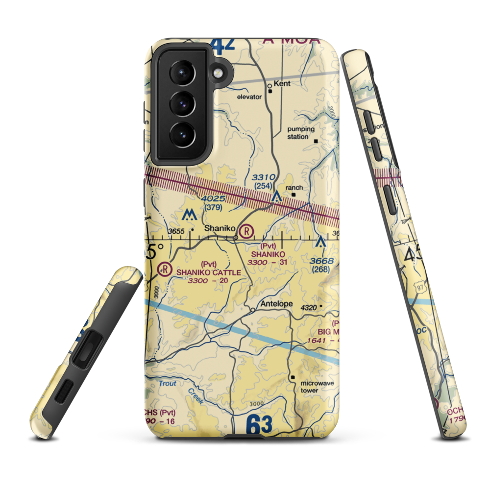Shaniko Ranch Airport (9OR1) VFR Sectional Samsung Phone Case Samsung Galaxy S21 Plus model shown