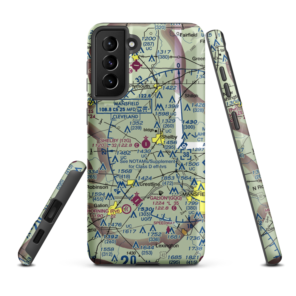 Shelby Community Airport (12G) VFR Sectional Samsung Phone Case Samsung Galaxy S21 FE model shown