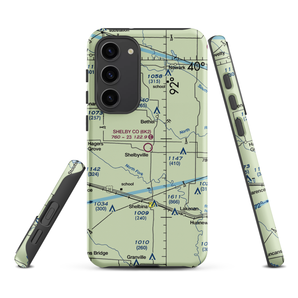 Shelby County Airport (6K2) VFR Sectional Samsung Phone Case Samsung Galaxy S23 Plus model shown