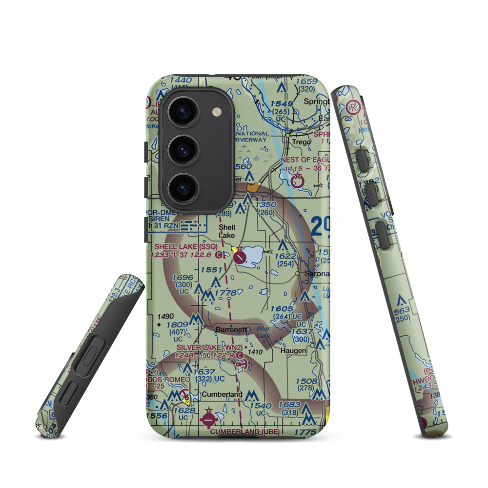 Shell Lake Municipal Airport (SSQ) VFR Sectional Samsung Phone Case Samsung Galaxy S23 model shown