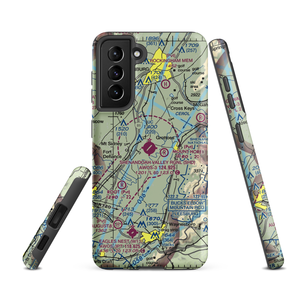 Shenandoah Valley Regional Airport (SHD) VFR Sectional Samsung Phone Case Samsung Galaxy S21 FE model shown