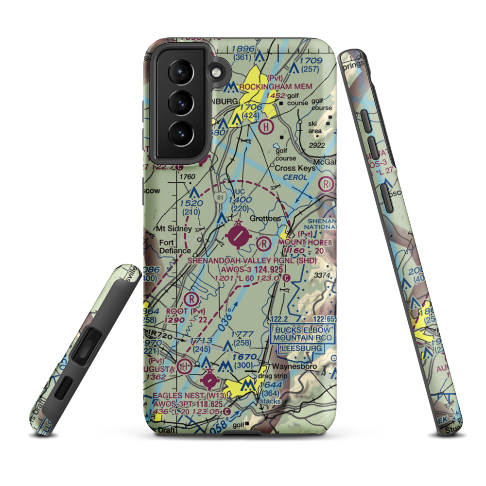 Shenandoah Valley Regional Airport (SHD) VFR Sectional Samsung Phone Case Samsung Galaxy S21 Plus model shown