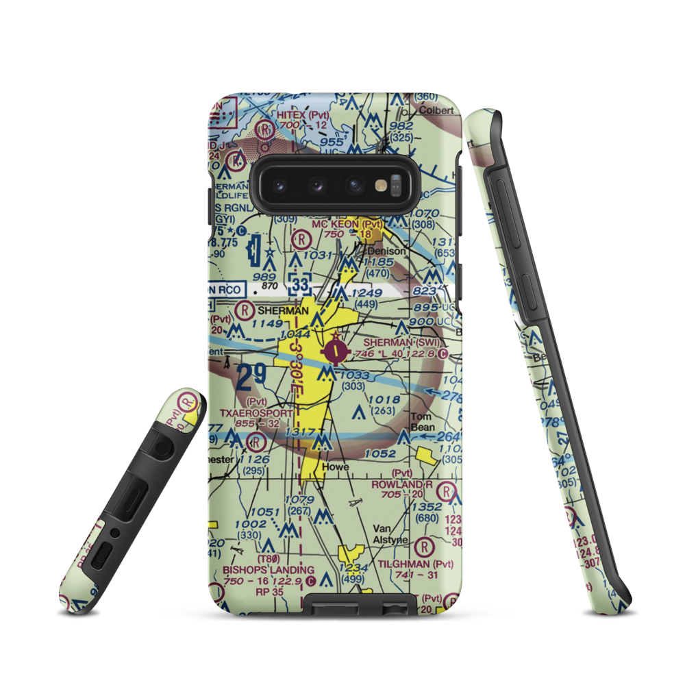 Sherman Municipal Airport (SWI) VFR Sectional Samsung Phone Case Samsung Galaxy S10 model shown
