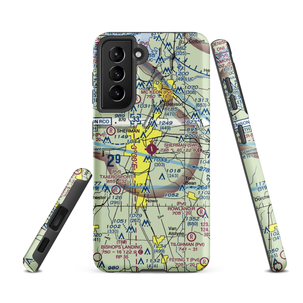 Sherman Municipal Airport (SWI) VFR Sectional Samsung Phone Case Samsung Galaxy S21 FE model shown
