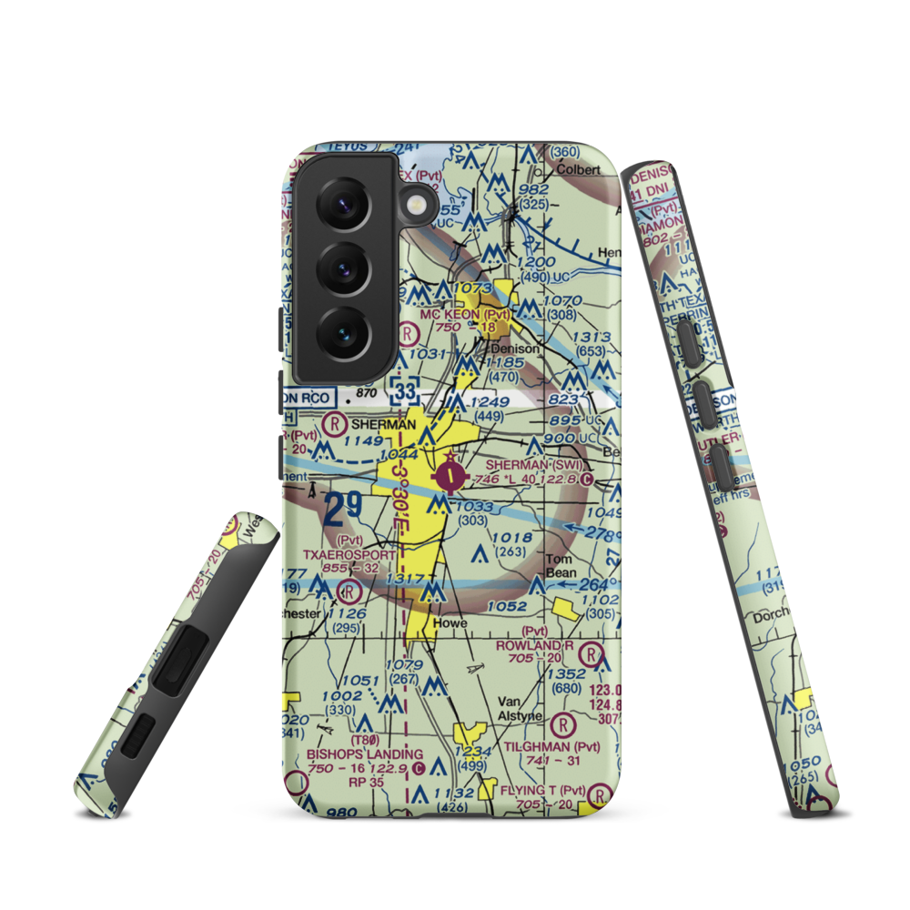 Sherman Municipal Airport (SWI) VFR Sectional Samsung Phone Case Samsung Galaxy S22 model shown
