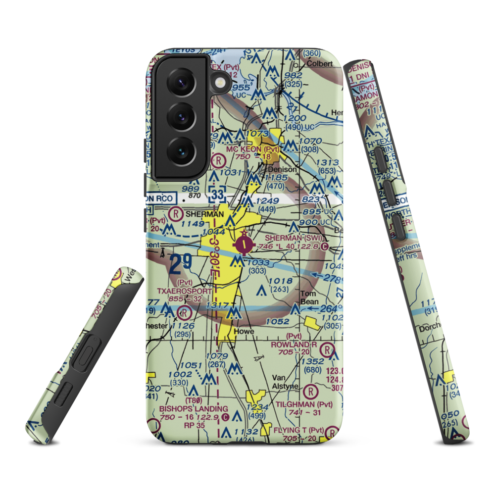 Sherman Municipal Airport (SWI) VFR Sectional Samsung Phone Case Samsung Galaxy S22 Plus model shown