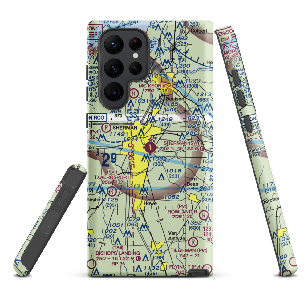 Sherman Municipal Airport (SWI) VFR Sectional Samsung Phone Case Samsung Galaxy S22 Ultra model shown