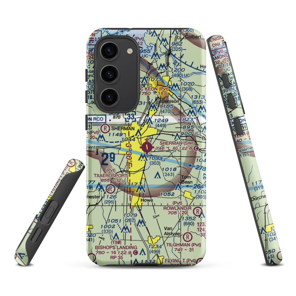 Sherman Municipal Airport (SWI) VFR Sectional Samsung Phone Case Samsung Galaxy S23 Plus model shown