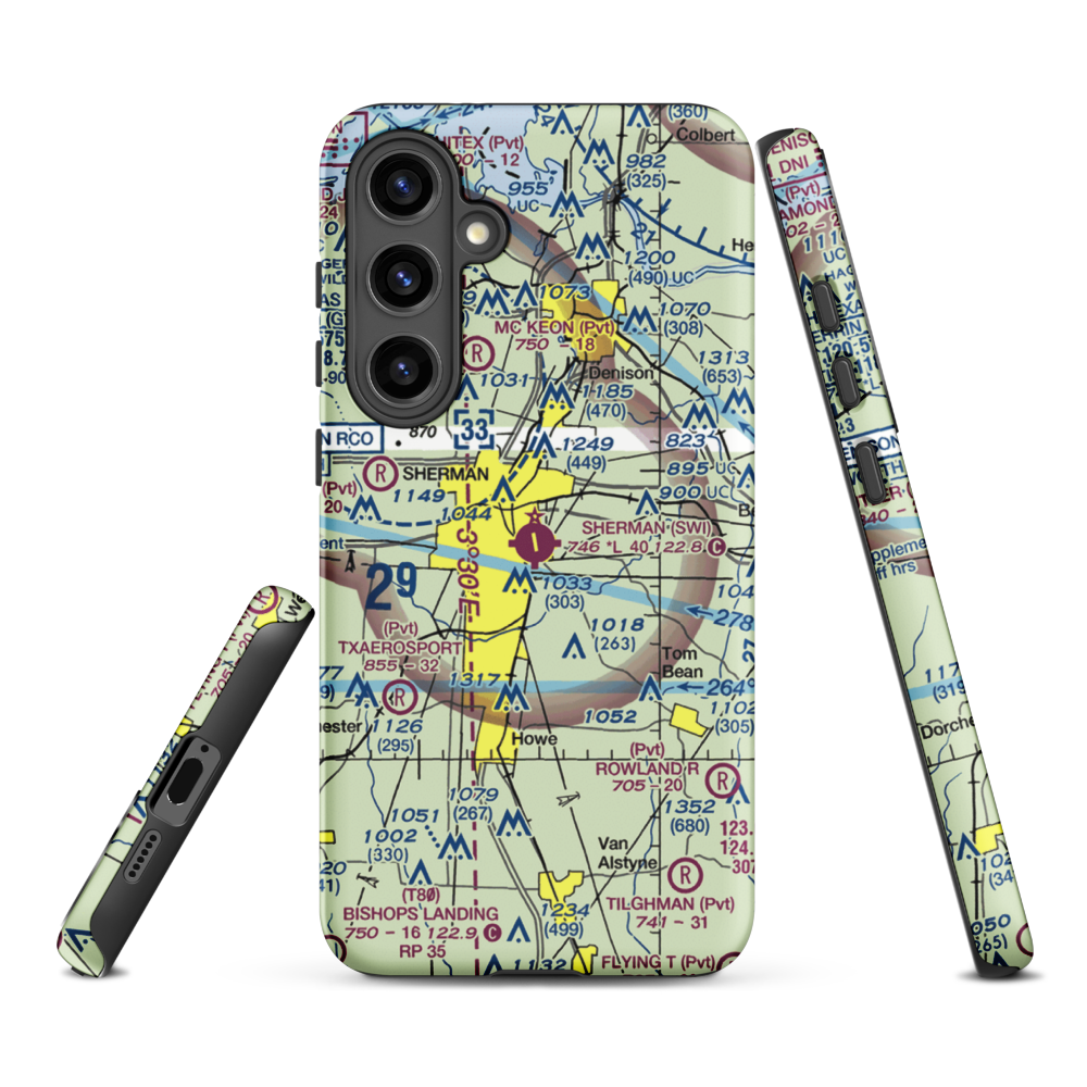 Sherman Municipal Airport (SWI) VFR Sectional Samsung Phone Case Samsung Galaxy S24 Plus model shown