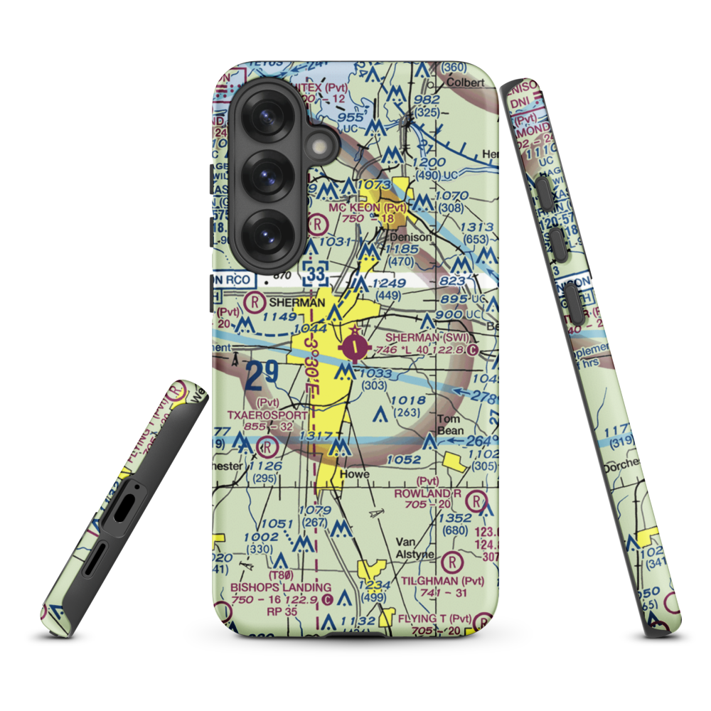 Sherman Municipal Airport (SWI) VFR Sectional Samsung Phone Case Samsung Galaxy S25 Plus model shown