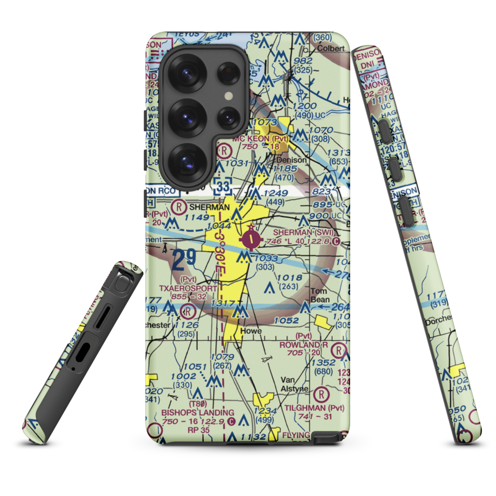 Sherman Municipal Airport (SWI) VFR Sectional Samsung Phone Case Samsung Galaxy S25 Ultra model shown