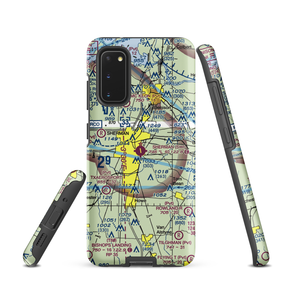 Sherman Municipal Airport (SWI) VFR Sectional Samsung Phone Case Samsung Galaxy S20 model shown