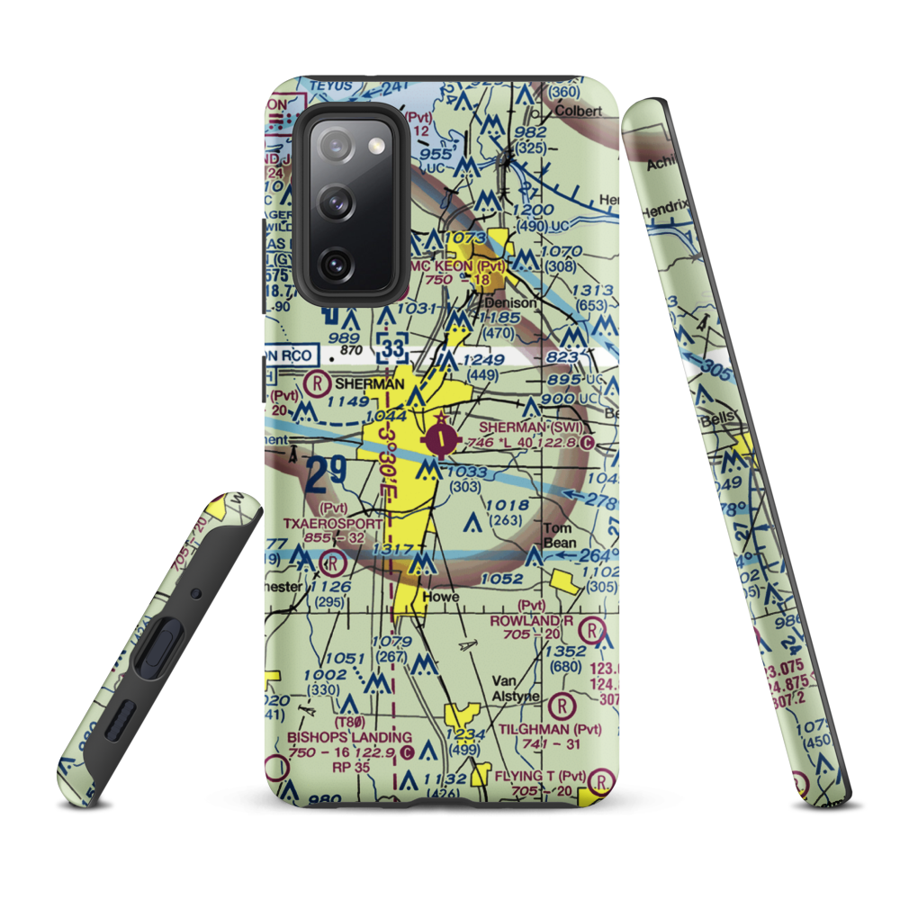 Sherman Municipal Airport (SWI) VFR Sectional Samsung Phone Case Samsung Galaxy S20 FE model shown