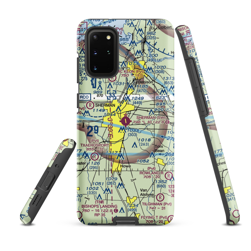Sherman Municipal Airport (SWI) VFR Sectional Samsung Phone Case Samsung Galaxy S20 Plus model shown