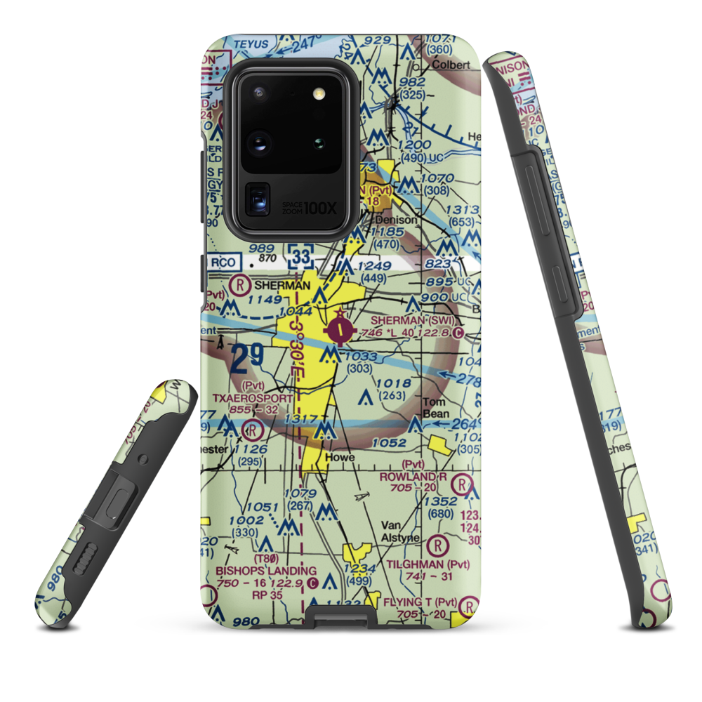Sherman Municipal Airport (SWI) VFR Sectional Samsung Phone Case Samsung Galaxy S20 Ultra model shown