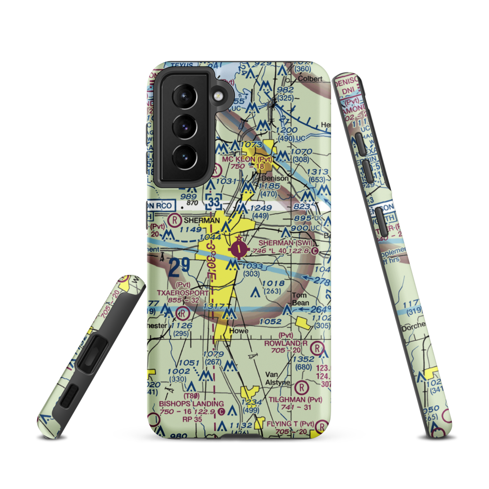 Sherman Municipal Airport (SWI) VFR Sectional Samsung Phone Case Samsung Galaxy S21 model shown