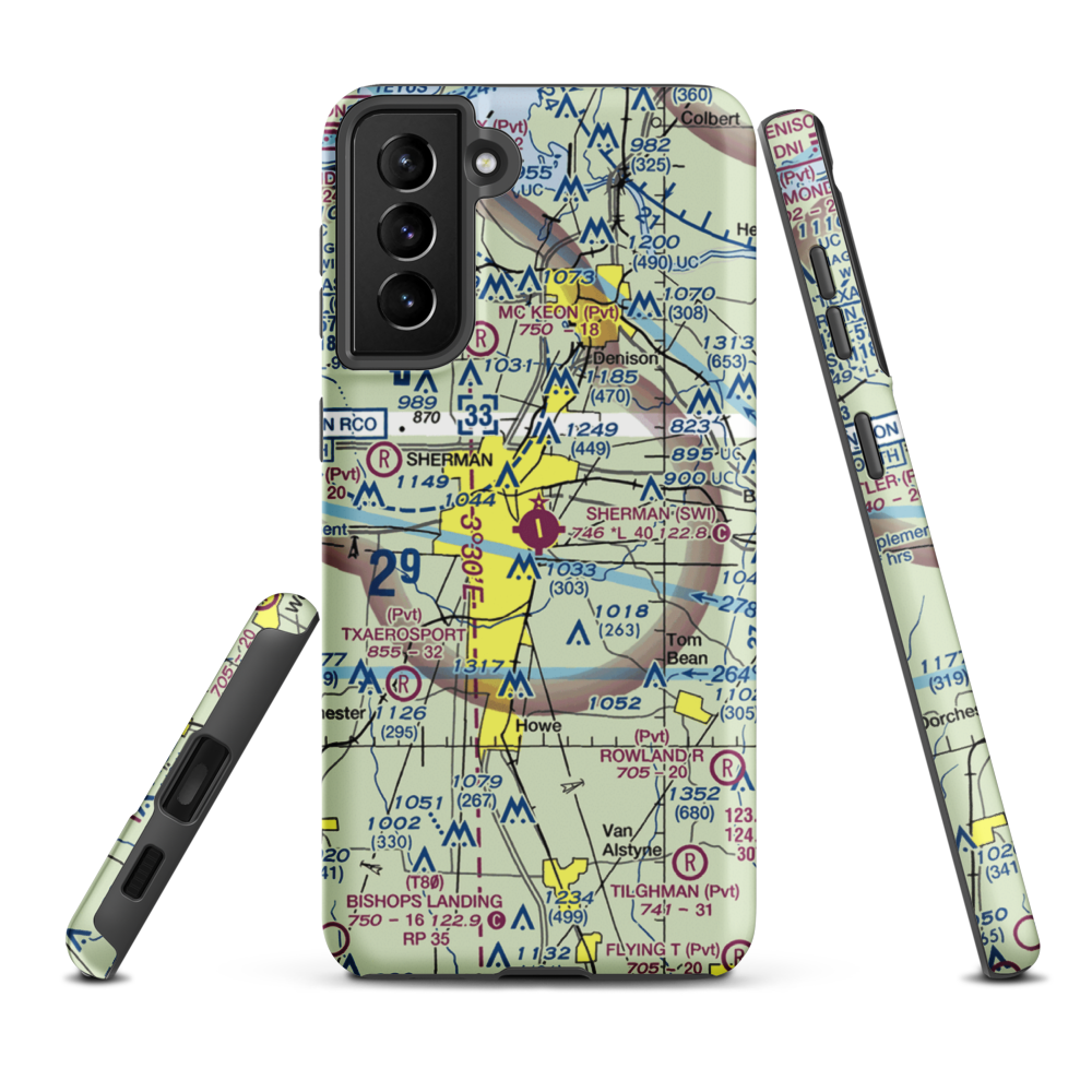 Sherman Municipal Airport (SWI) VFR Sectional Samsung Phone Case Samsung Galaxy S21 Plus model shown