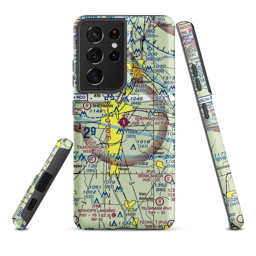 Sherman Municipal Airport (SWI) VFR Sectional Samsung Phone Case Samsung Galaxy S21 Ultra model shown
