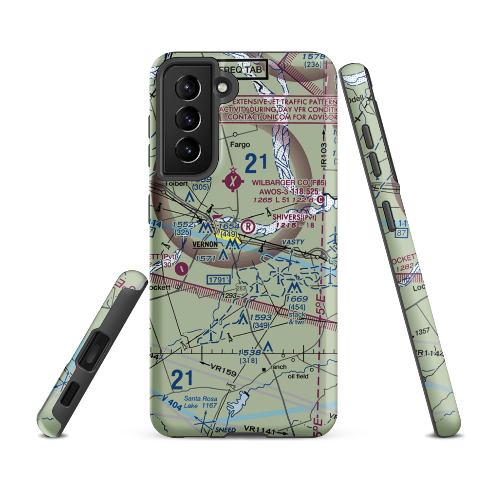 Shivers Private Airport (53TA) VFR Sectional Samsung Phone Case Samsung Galaxy S21 FE model shown