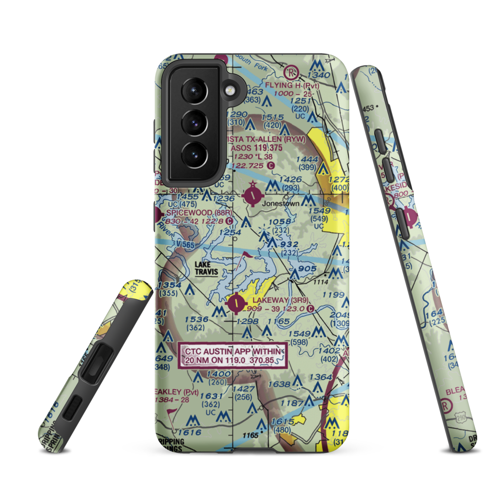Shoreline Ranch Airport (1TX4) VFR Sectional Samsung Phone Case Samsung Galaxy S21 FE model shown