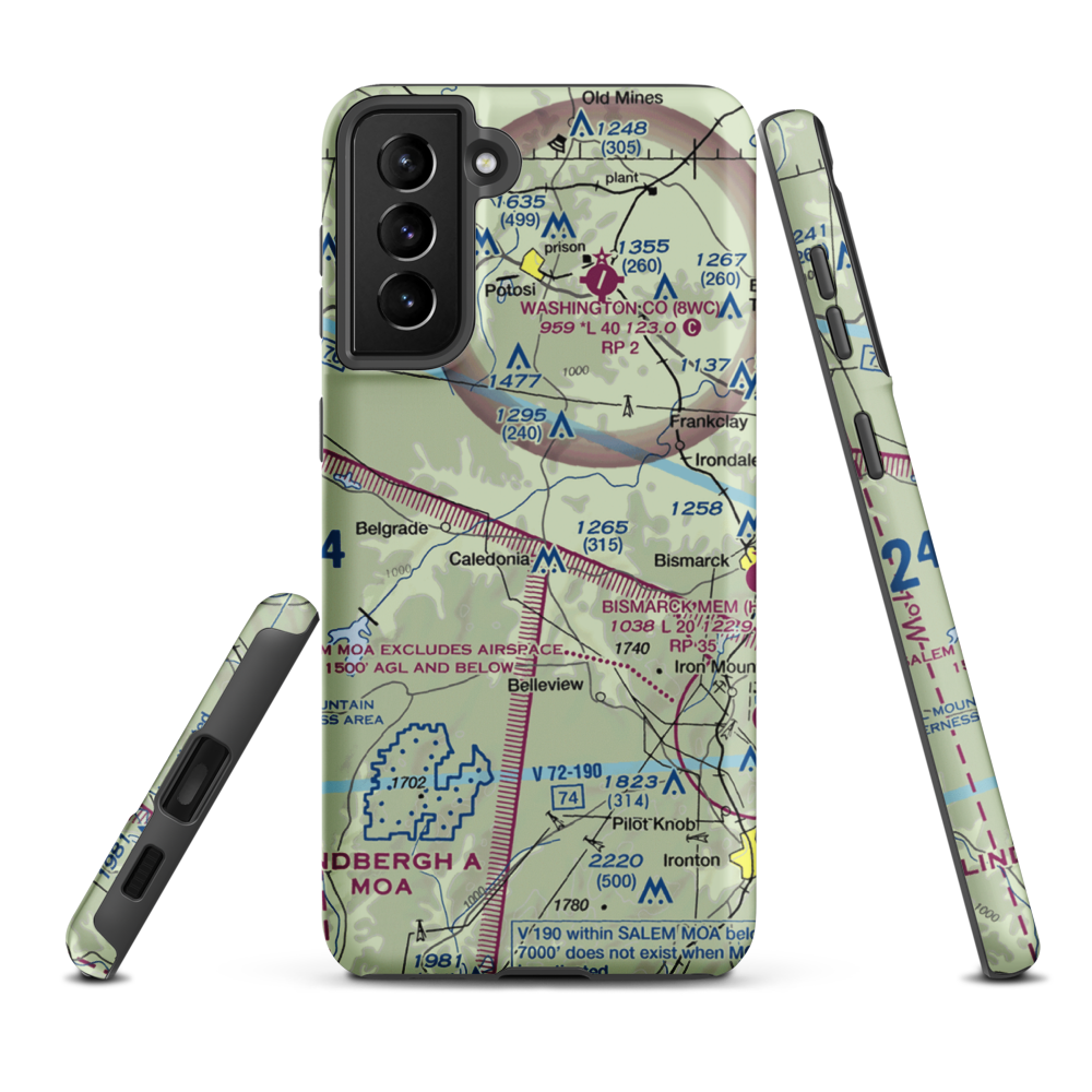 Short-N-Ruff Airport (0MO2) VFR Sectional Samsung Phone Case Samsung Galaxy S21 Plus model shown