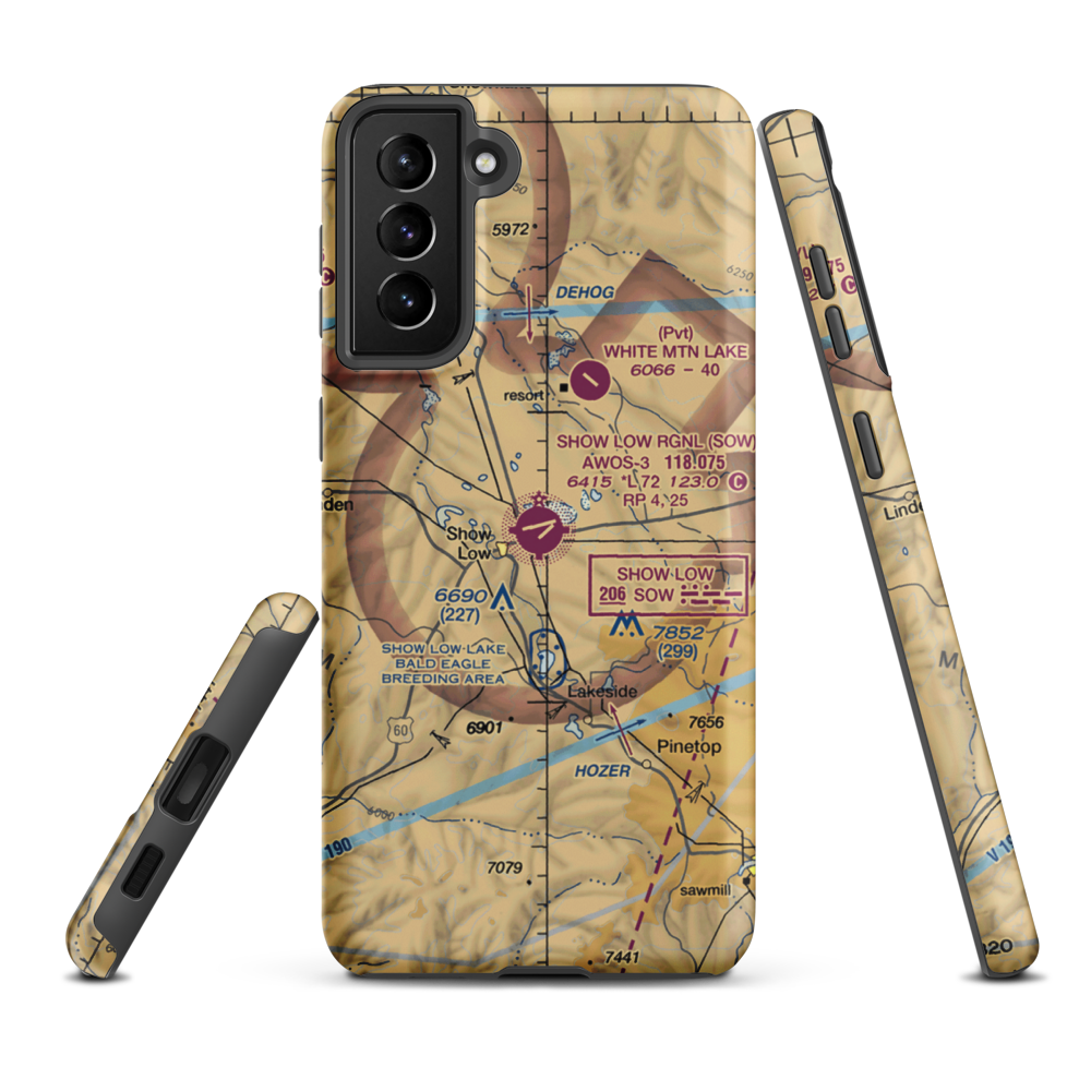 Show Low Regional Airport (SOW) VFR Sectional Samsung Phone Case Samsung Galaxy S21 Plus model shown