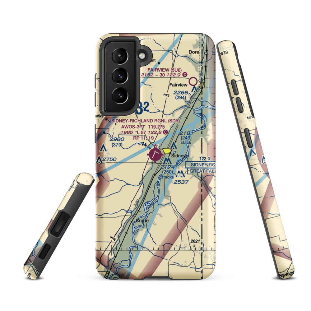 Sidney - Richland Regional Airport (SDY) VFR Sectional Samsung Phone Case Samsung Galaxy S21 FE model shown