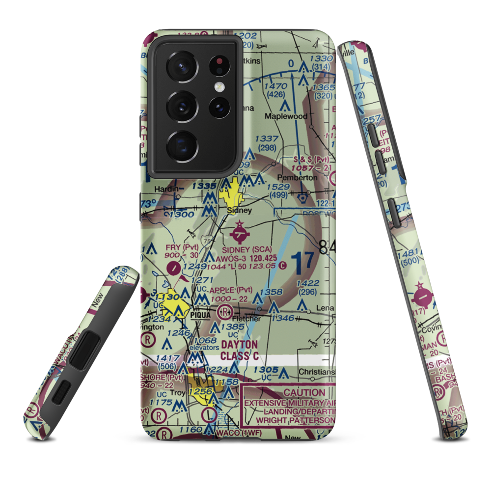 Sidney Municipal Airport (SCA) VFR Sectional Samsung Phone Case Samsung Galaxy S21 Plus model shown