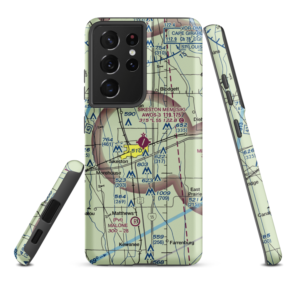 Sikeston Memorial Municipal Airport (SIK) VFR Sectional Samsung Phone Case Samsung Galaxy S21 Ultra model shown