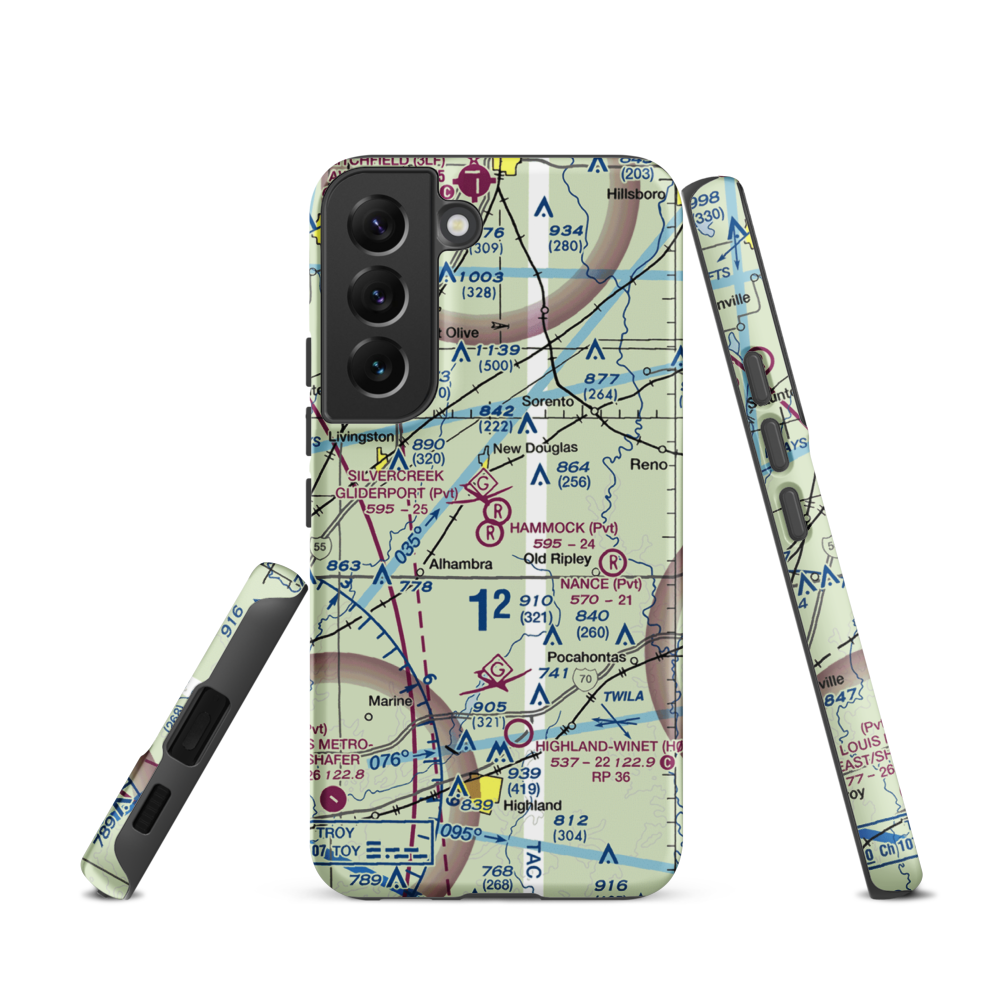 Silver Creek Gliderport (3IL1) VFR Sectional Samsung Phone Case Samsung Galaxy S22 model shown