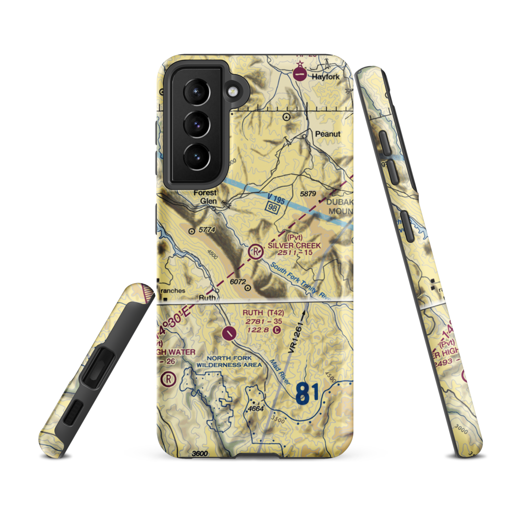 Silver Creek Ranch Airport (41CA) VFR Sectional Samsung Phone Case Samsung Galaxy S21 FE model shown