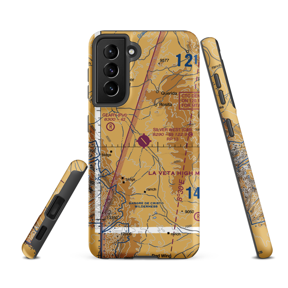 Silver West Airport (C08) VFR Sectional Samsung Phone Case Samsung Galaxy S21 FE model shown