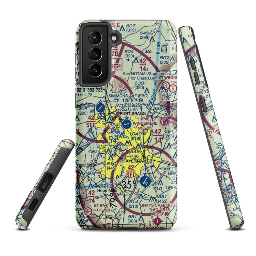 Simmons Army Air Field (FBG) VFR Sectional Samsung Phone Case Samsung Galaxy S21 Plus model shown