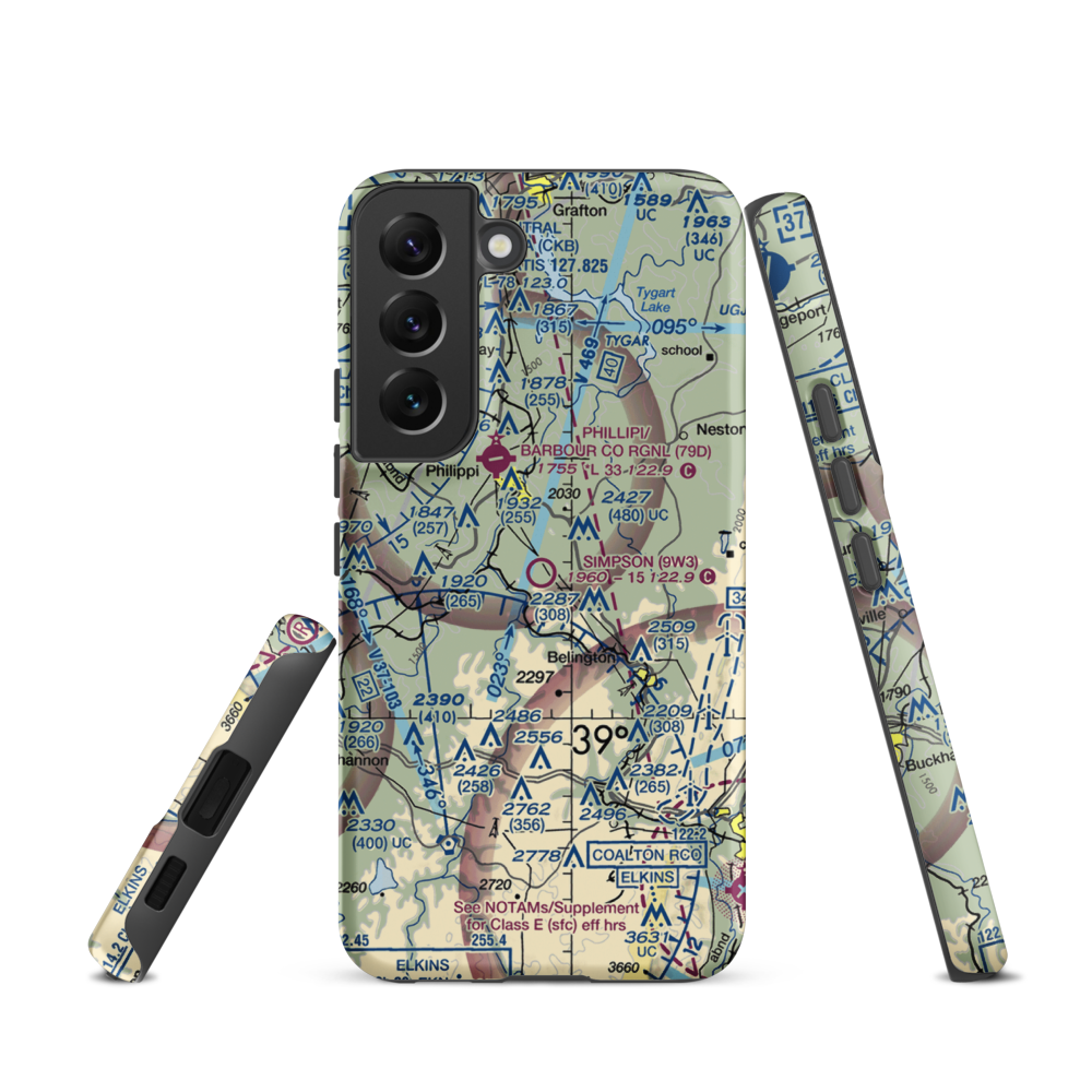 Simpson Airport (9W3) VFR Sectional Samsung Phone Case Samsung Galaxy S22 model shown