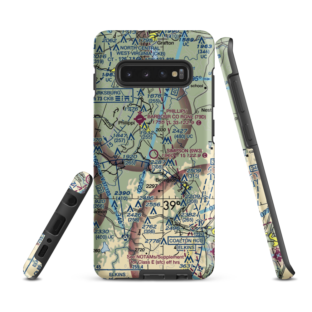 Simpson Airport (9W3) VFR Sectional Samsung Phone Case Samsung Galaxy S10 Plus model shown