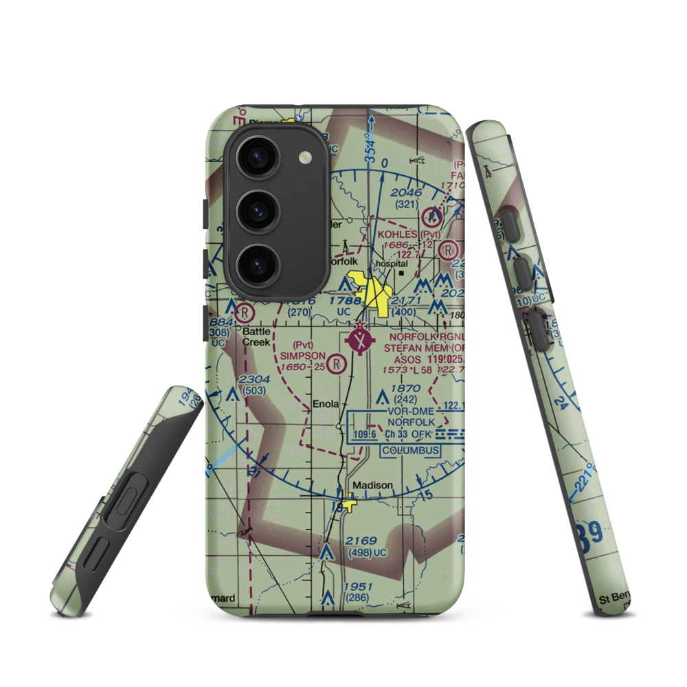 Simpson Airport (NE09) VFR Sectional Samsung Phone Case Samsung Galaxy S23 model shown