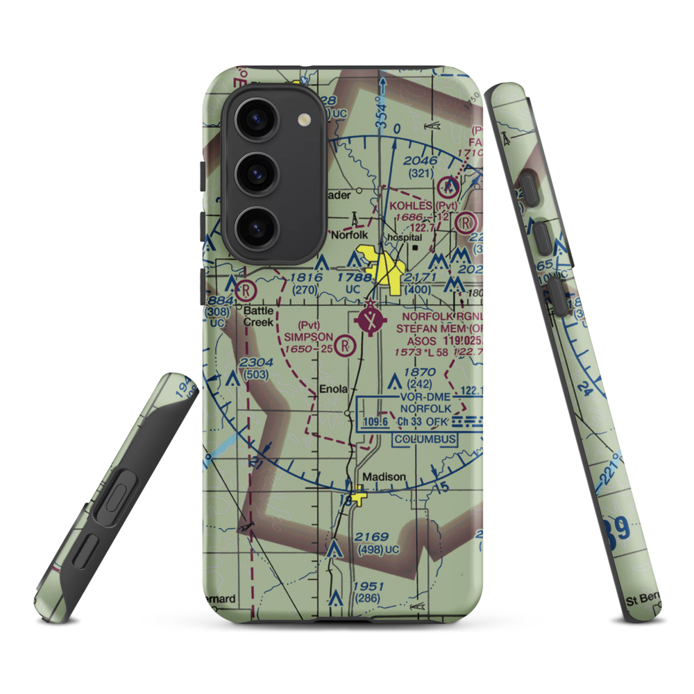 Simpson Airport (NE09) VFR Sectional Samsung Phone Case Samsung Galaxy S23 Plus model shown