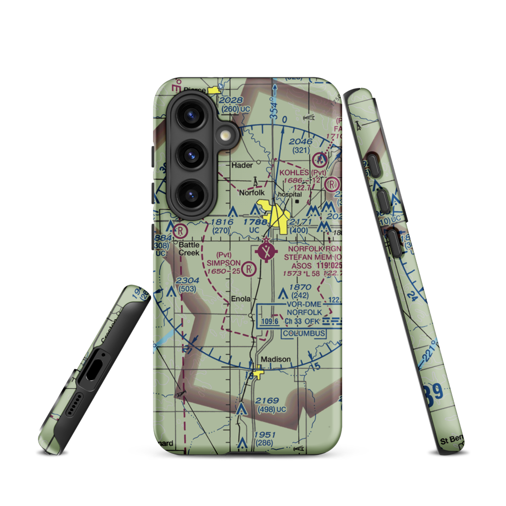 Simpson Airport (NE09) VFR Sectional Samsung Phone Case Samsung Galaxy S24 model shown