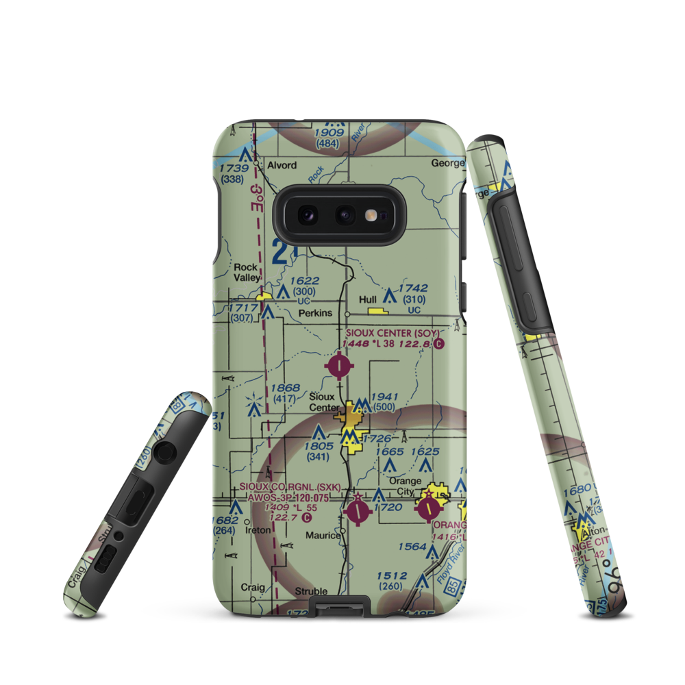 Sioux Center Municipal Airport (SOY) VFR Sectional Samsung Phone Case Samsung Galaxy S10 Plus model shown