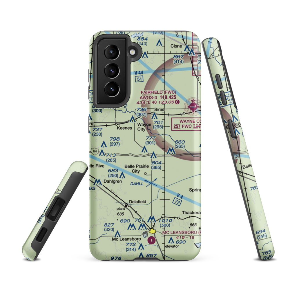 Skillet Fork Farm Airport (19IS) VFR Sectional Samsung Phone Case Samsung Galaxy S21 FE model shown